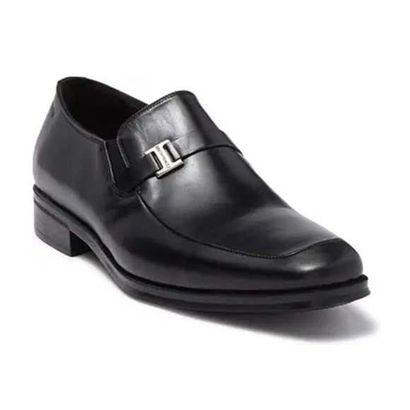 New! Bruno Magli Pivetto Leather Buckle Leather Black Size...